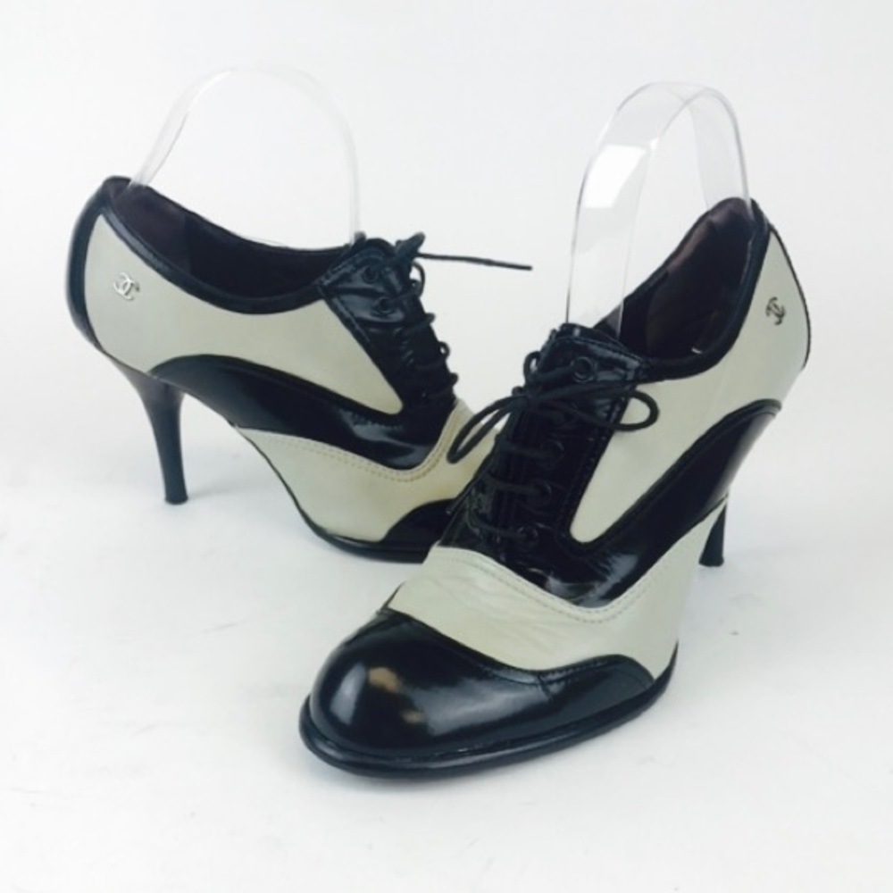 Chanel Oxford Style Ankle Bootie Heels